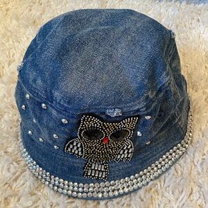 Denim Owl Embellished Hat
